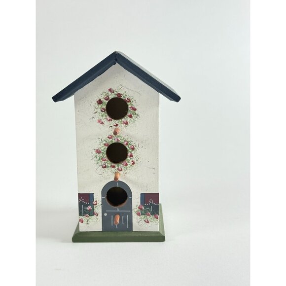 Hand Painted Wooden Birdhouses Set Floral Dk Green Roof Vintage Cottage Garden - Picture 7 of 15